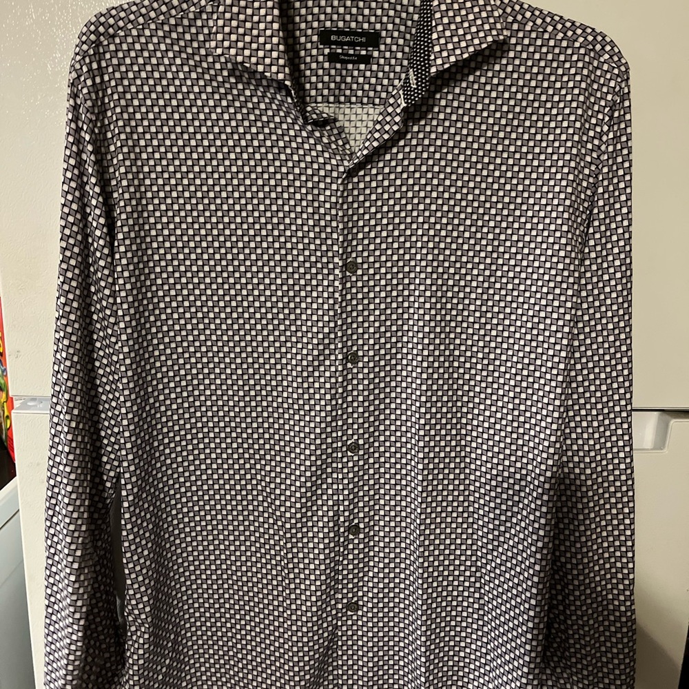 Bugatchi Black and‎ gray Checkered Men's Shirt